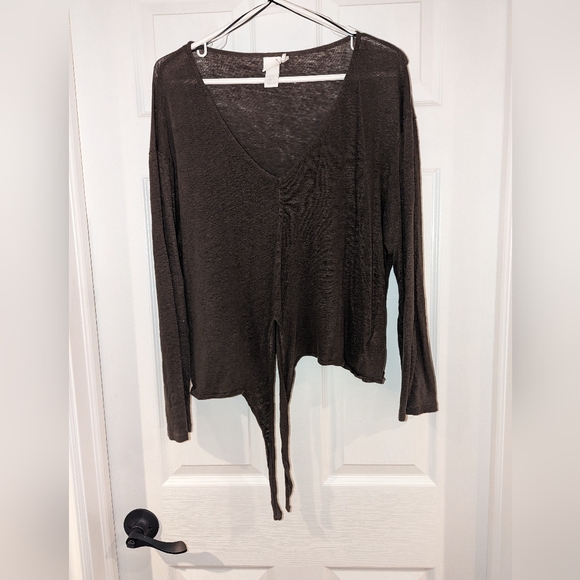 H&M Olive Linen Front Tie Crop - Picture 3 of 3